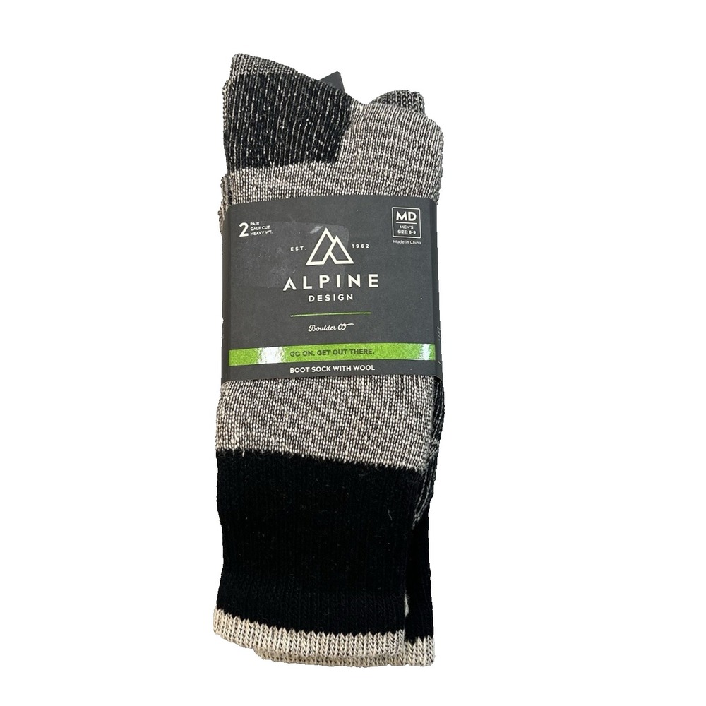 Alpine Design Mens 2 Pair Boot Socks Wool Size M 6‎ -9 Calf Cut Heavy Weight